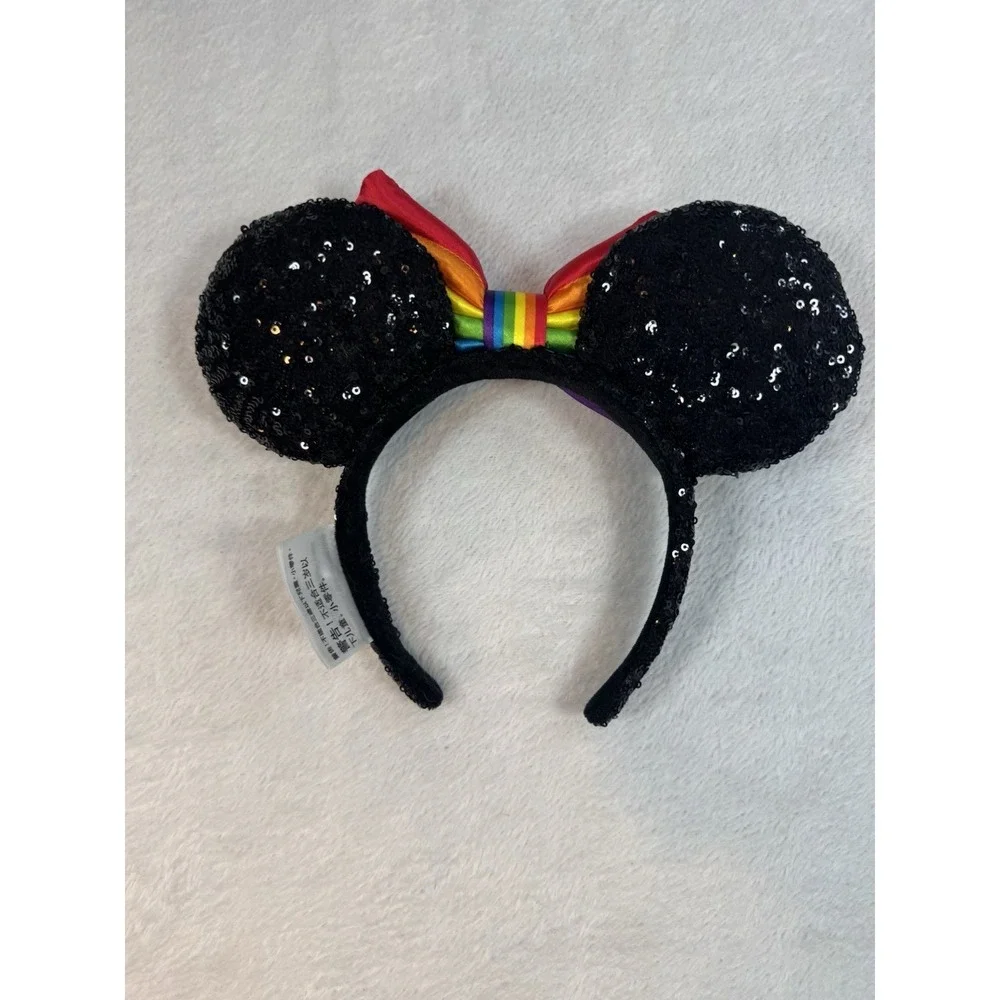 Disney Parks Minnie Black Sequin Ears Rainbow Collection Pride